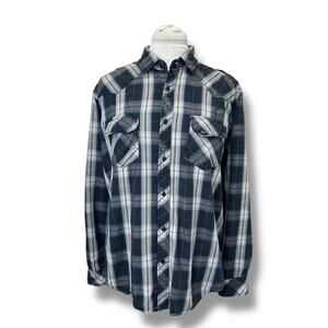 Chalc Mens Long Roll-Tab Sleeve Plaid Western Grunge Button Up Shirt Mens Large